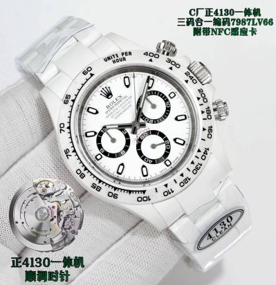 Clean Factory Rolex Daytona 4130 Movement 40*12.4mm Ceramic Bezel White Watch